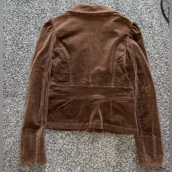 Y2K Zinc Corduroy Dark Brown Blazer Puff Shoulder Cropped Size Medium - Picture 2 of 12